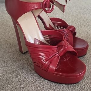 Gucci Red Knotted Fringe Platform Sandals